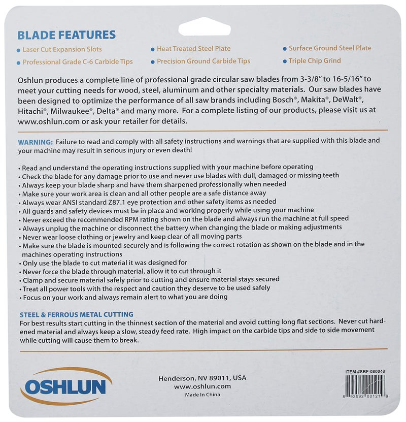 Oshlun SBF-080048 8-Inch 48 Tooth TCG Saw Blade with 5/8-Inch Arbor (Diamond Knockout) for Mild Steel and Ferrous Metals - Image 4